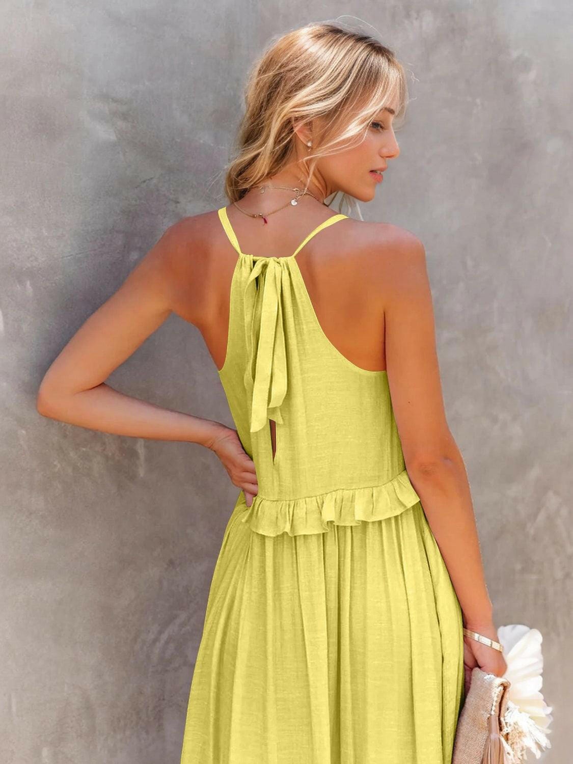 Fun Ruffled Sleeveless Tiered Maxi Dress with Pockets