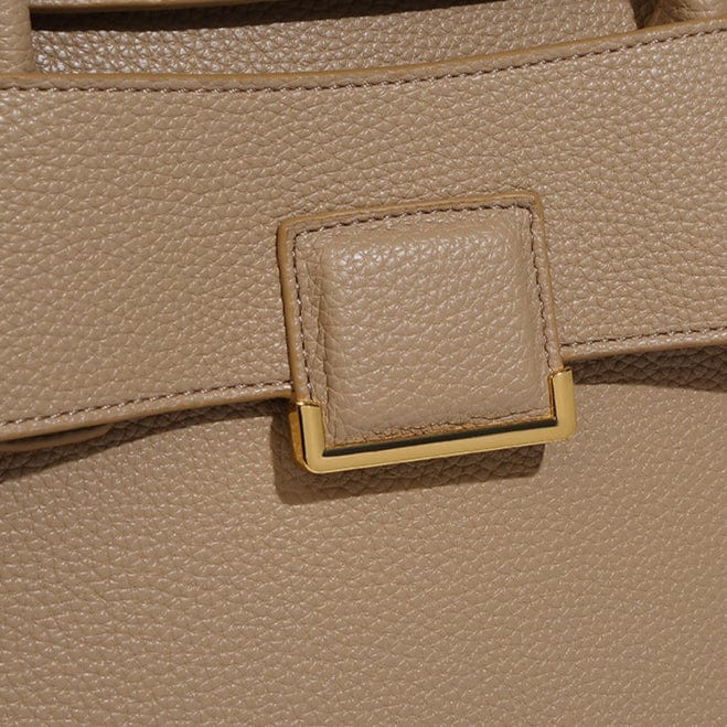 Genuine Leather Tote Elegant Women's Handbag with Golden Hardware