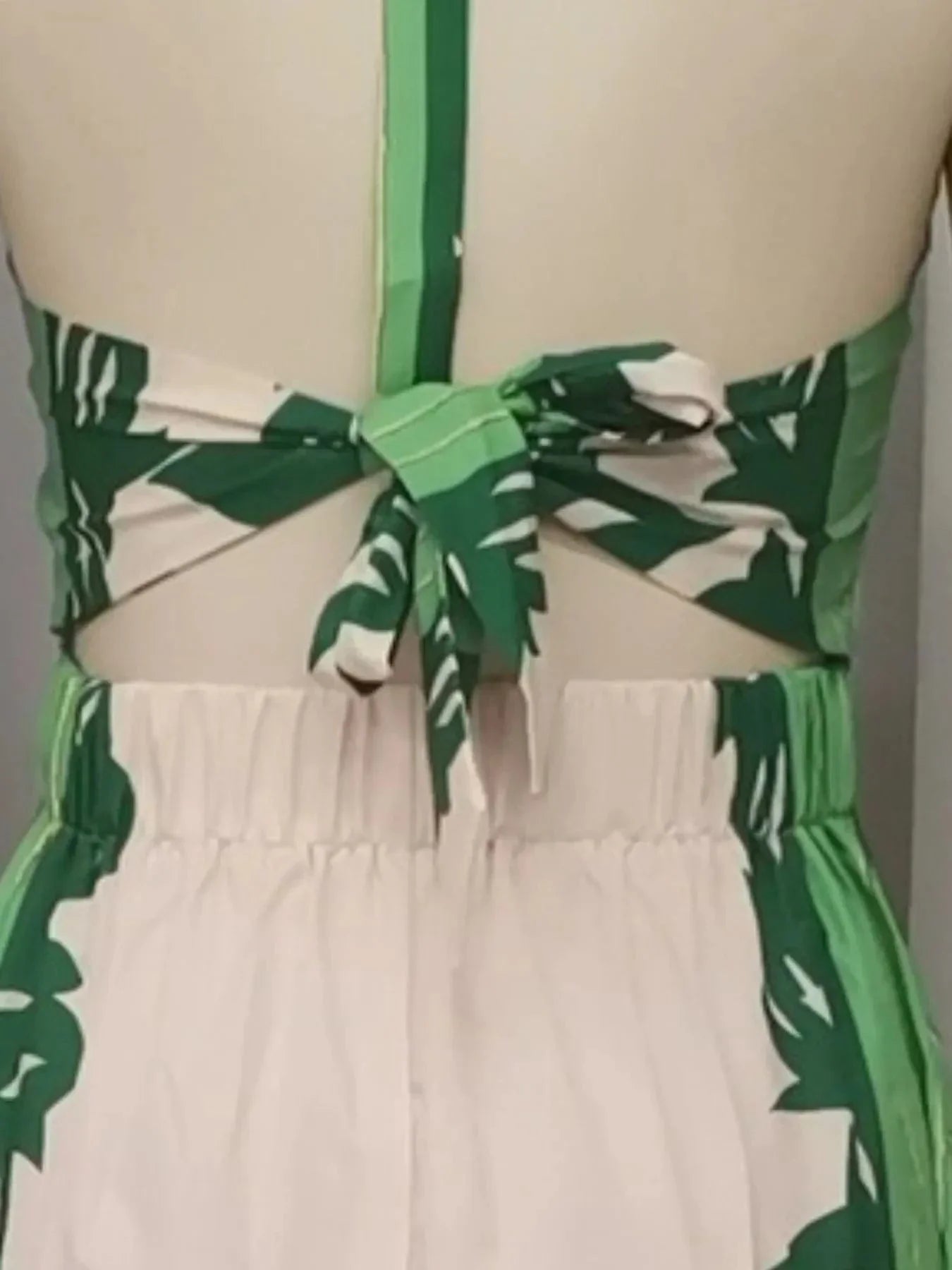 Halter Neck Leaf Print Maxi Dress
