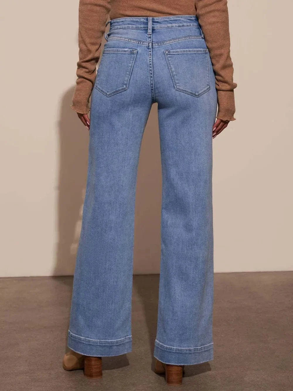 High Rise Front Pocket Patch Wide Leg Jeans