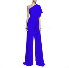 One Shoulder Sleeveless Wide Leg Rompers