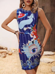 Sleeveless Figure Print Bodycon Mini Dresses