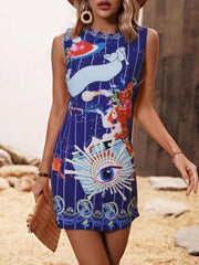 Sleeveless Figure Print Bodycon Mini Dresses