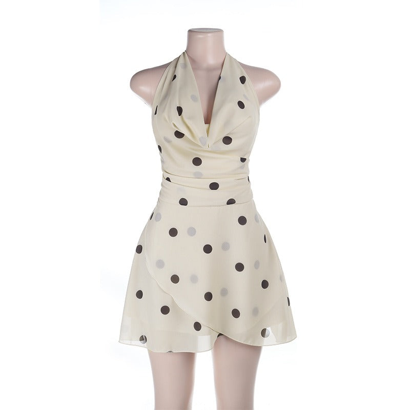 Mesh Sleeves Polka Dot Midi Dresses