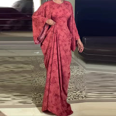 Round-Neck Printed Loose-Fitting Dress