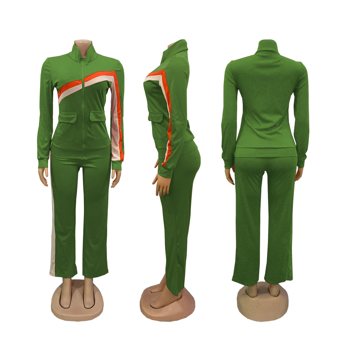 Trajes de pantalón de dos piezas con cremallera y bloques de color