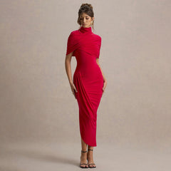 Off Shoulder Cut Out Split Bodycon Midi Dresses
