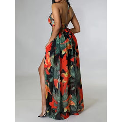 Floral Print Sleeveless Cut Out Mermaid Dress