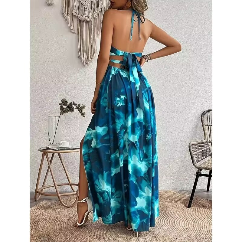 Floral Print Sleeveless Cut Out Mermaid Dress