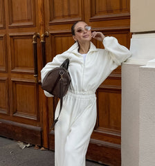 Waist-Cinching Fleece Knitted Jumpsuit