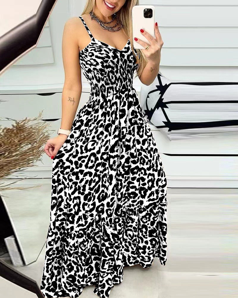Spaghetti Strap Sleeveless Leopard Print Dresses – Viho Shop