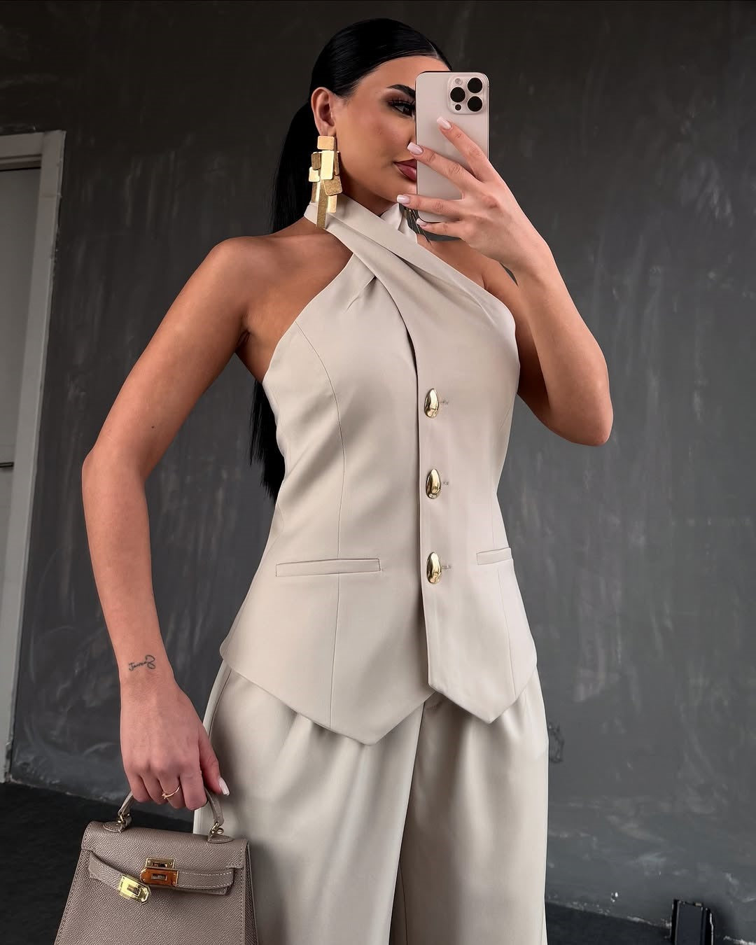Casual Halter-Neck Sleeveless Vest Set