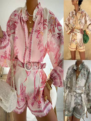 Exquisites zweiteiliges Set aus Hemd und Shorts mit Blumendruck