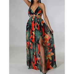 Floral Print Sleeveless Cut Out Mermaid Dress