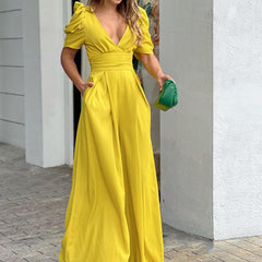 V-Neck High Waist tassel Mid-Length Hip Dress