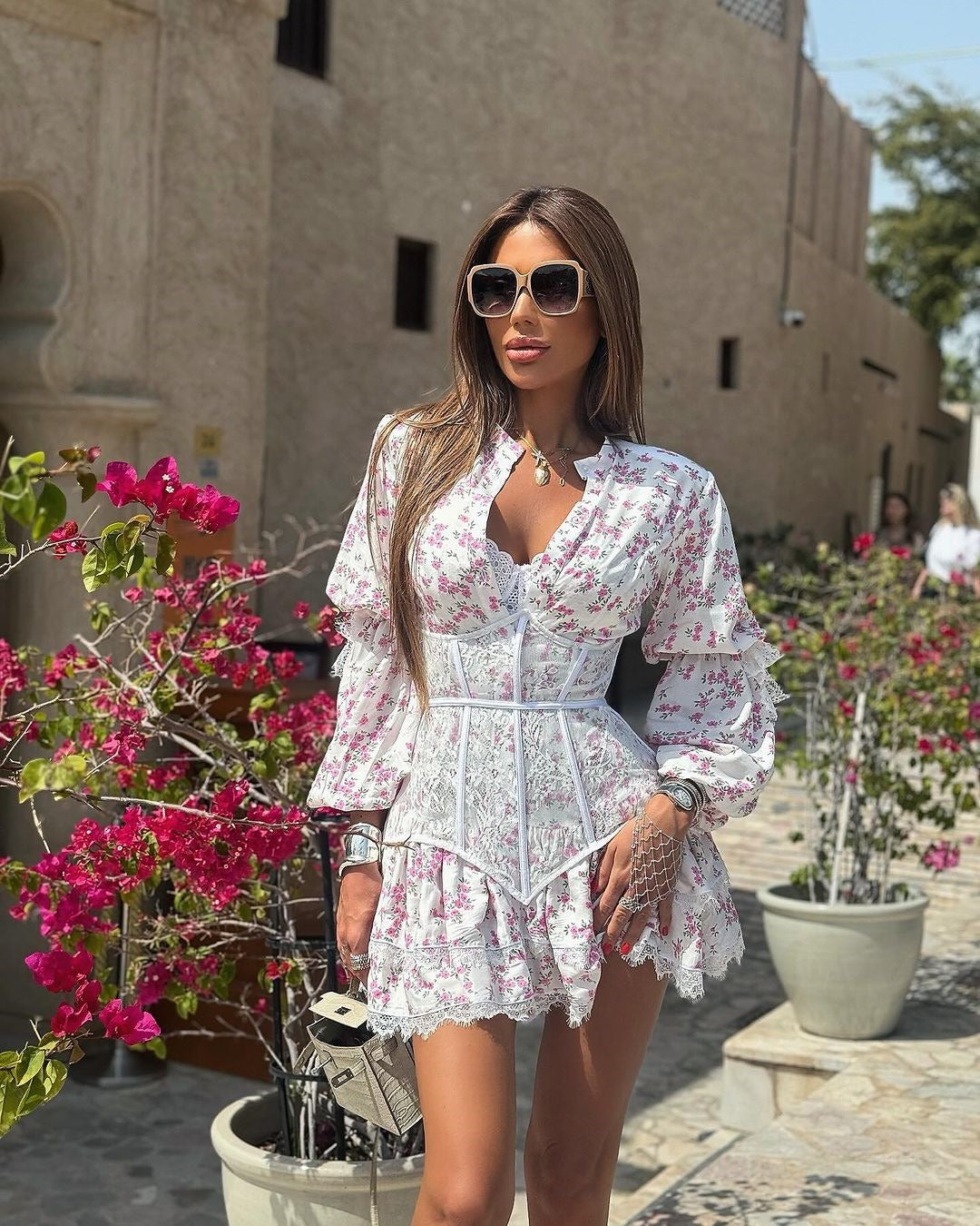 Printed Cinched Waist Dress