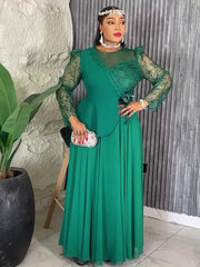 Two Piece Beads Mesh Patchwork Skirt Suits