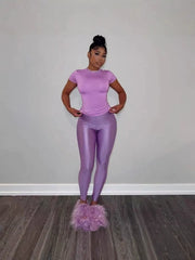 Conjunto de dos piezas de top y pantalón con estampado de pata de gallo