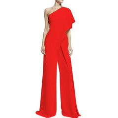 One Shoulder Sleeveless Wide Leg Rompers
