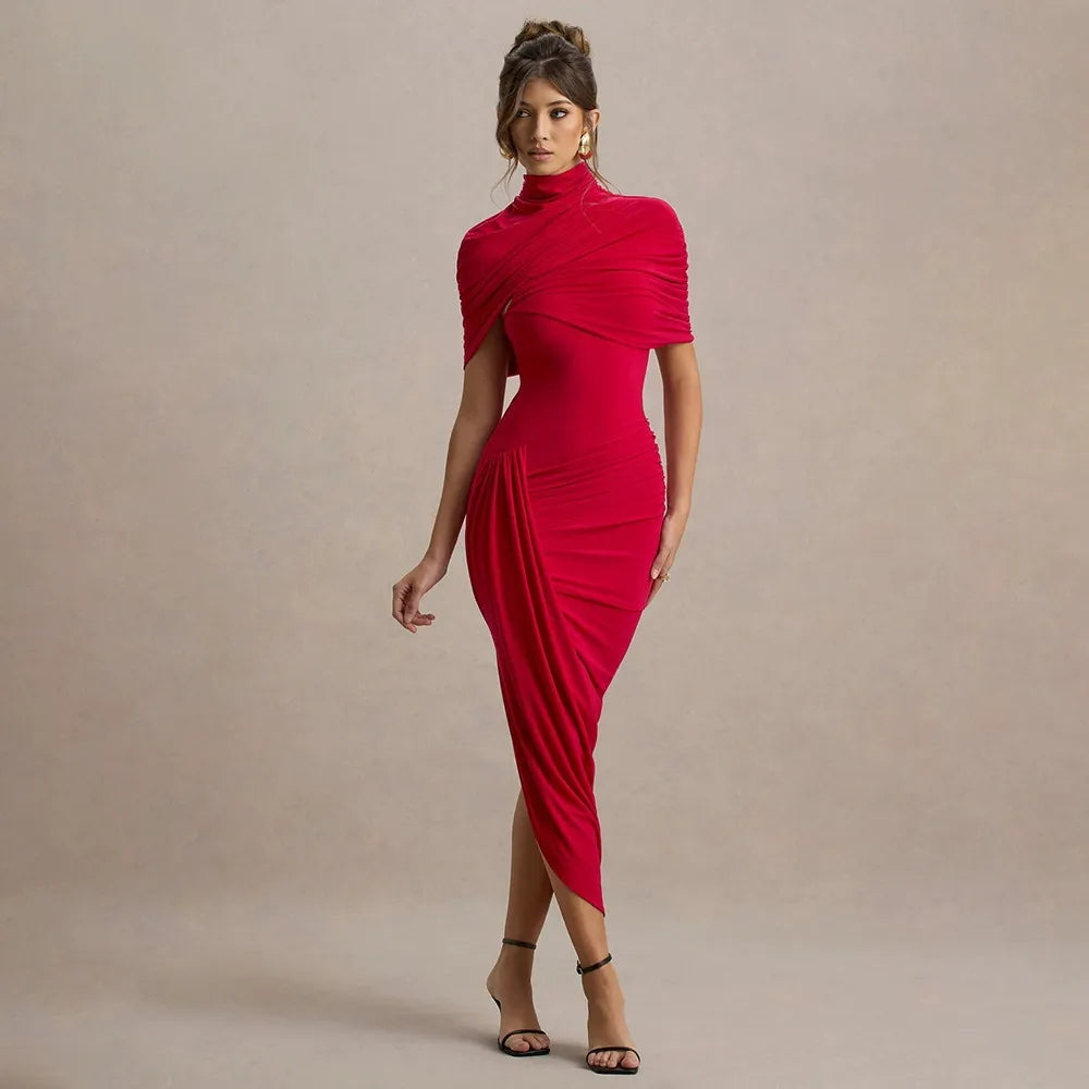 Off Shoulder Cut Out Split Bodycon Midi Dresses