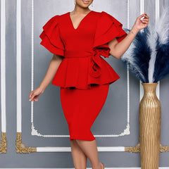 One Shoulder Ruffle Bodycon Midi Dress