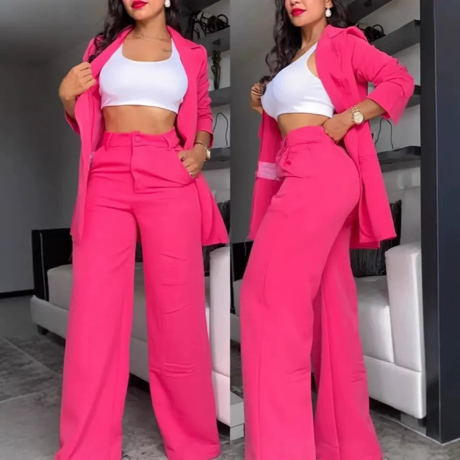 Three Piece Cardigan Crop Top Long Pants