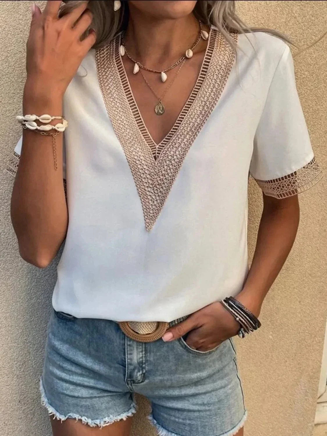 Island Muse Lace Accent Blouse