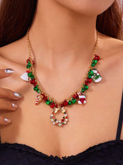 Versatile Christmas Bow Wreath Snowman Bell Necklace