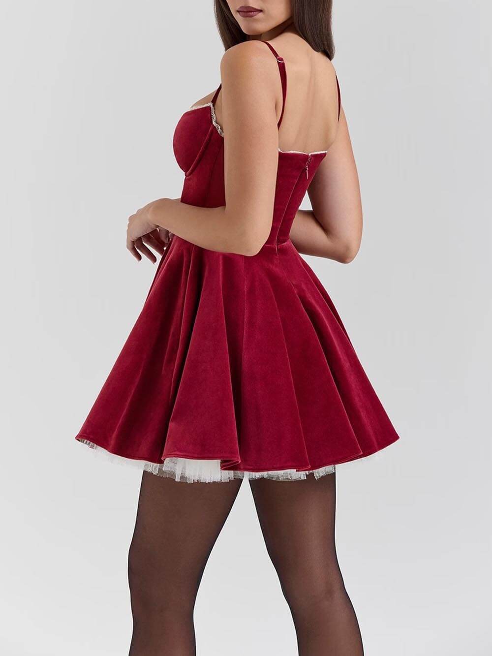 Elegantes Tüll-Patchwork-Minikleid mit herzförmigem Ausschnitt zum Jahresende