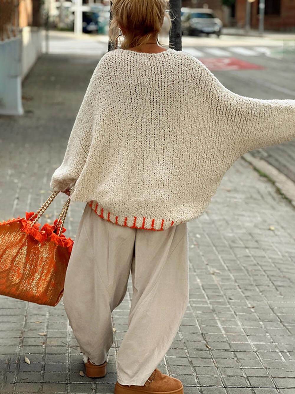 Wintertag Warme Textur Sternmuster Kontrastfarbe Lockerer Pullover