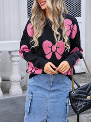 Lockerer Strickpullover mit Rundhalsausschnitt und Schleife
