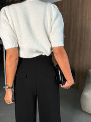 Kurzarmpullover mit zarter Schleife