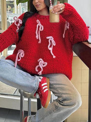 Einzigartiger lockerer Pullover mit Rundhalsausschnitt und Schleife