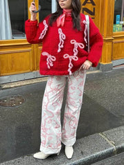 Einzigartiger lockerer Pullover mit Rundhalsausschnitt und Schleife