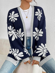 Cárdigan clásico de punto holgado con cuello en V y estampado