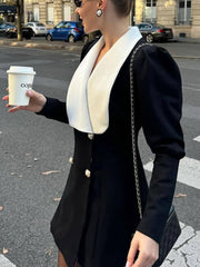Vestido mini blazer elegante con solapa y hebilla metálica en color de contraste