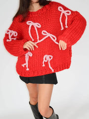 Einzigartiger lockerer Pullover mit Rundhalsausschnitt und Schleife