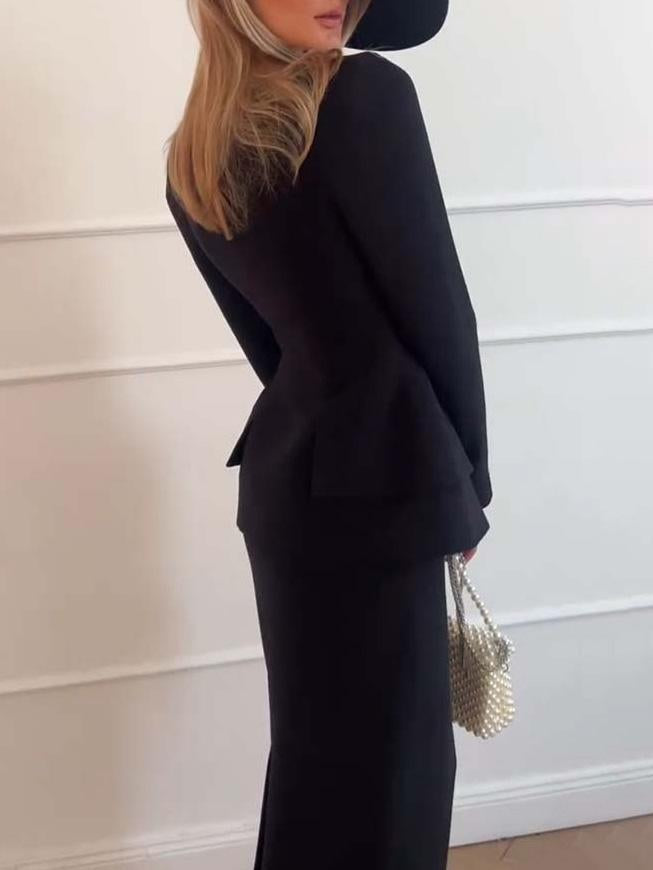 Elegante Anzugjacke mit quadratischem Kragen und lässiger Taille