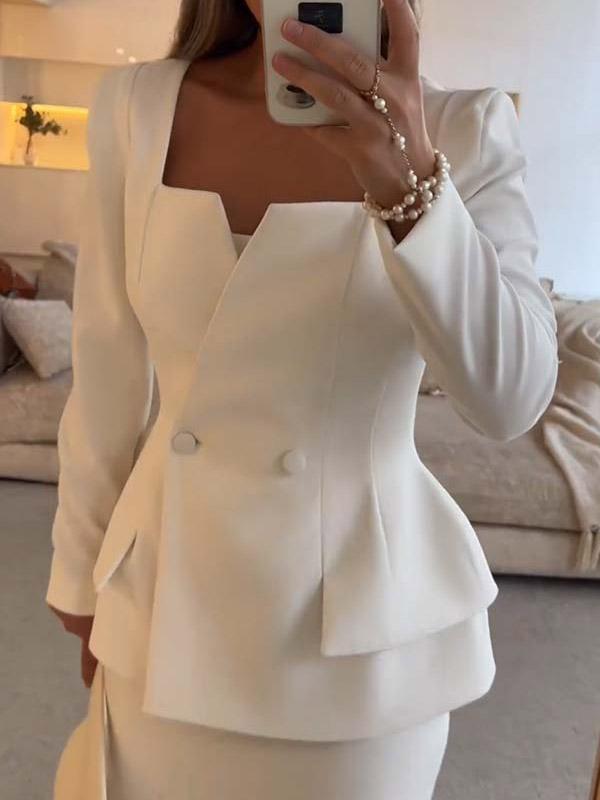 Elegante Anzugjacke mit quadratischem Kragen und lässiger Taille