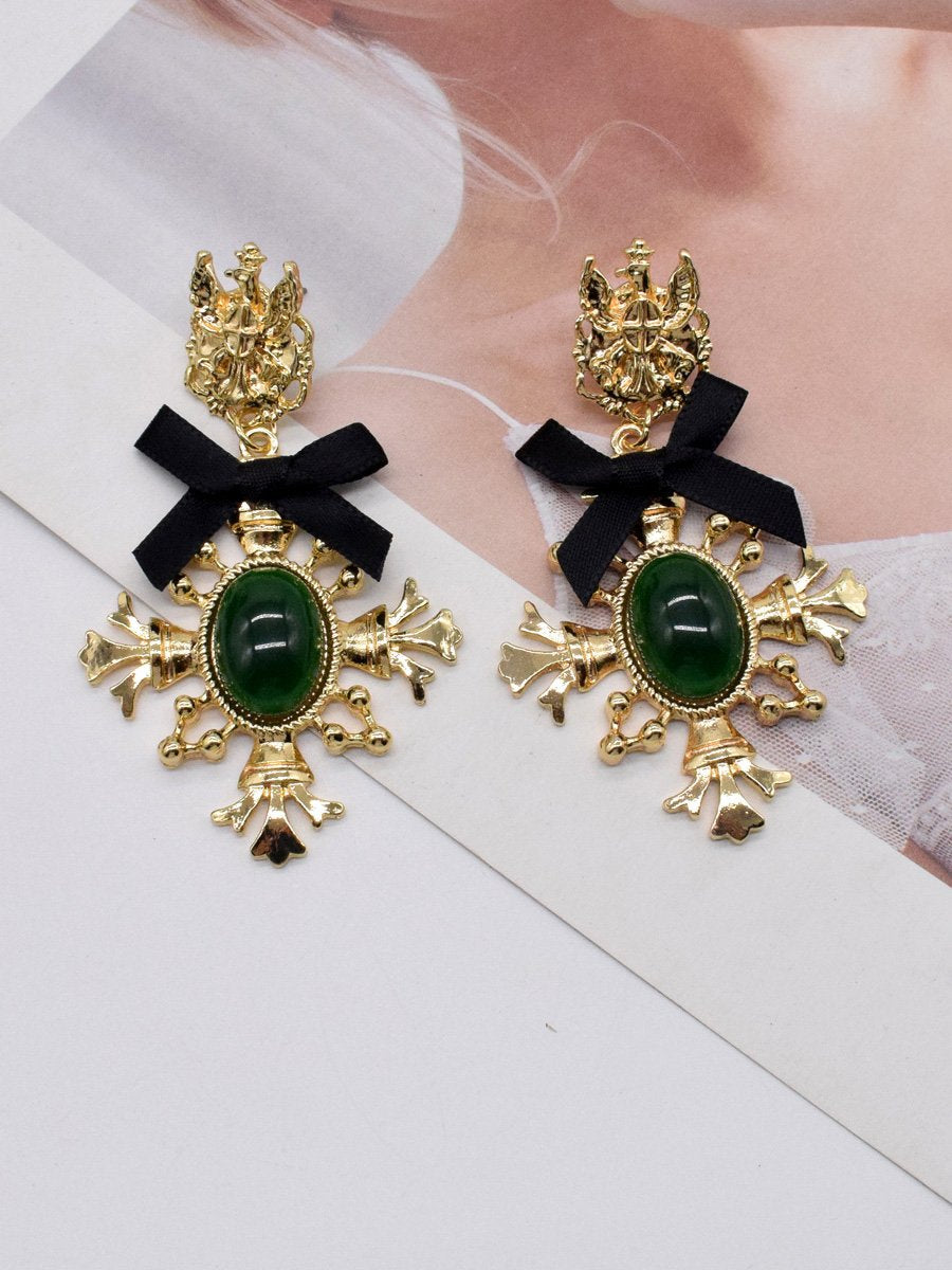 Vintage Baroque Bow Cross Earrings