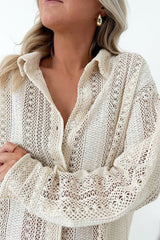 Lace Crochet Collared Neck Oversized Shirt