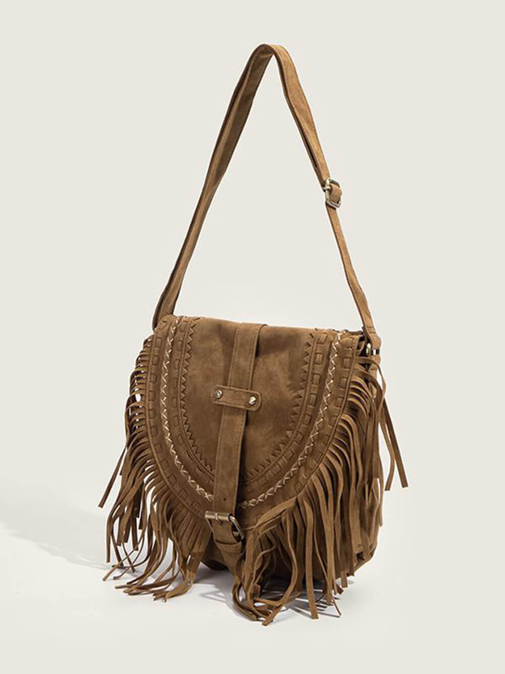 Tasche aus Wildlederimitat mit Fransen und Schnalle
