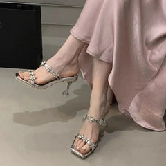 Open Toe Flare Heels Sandals