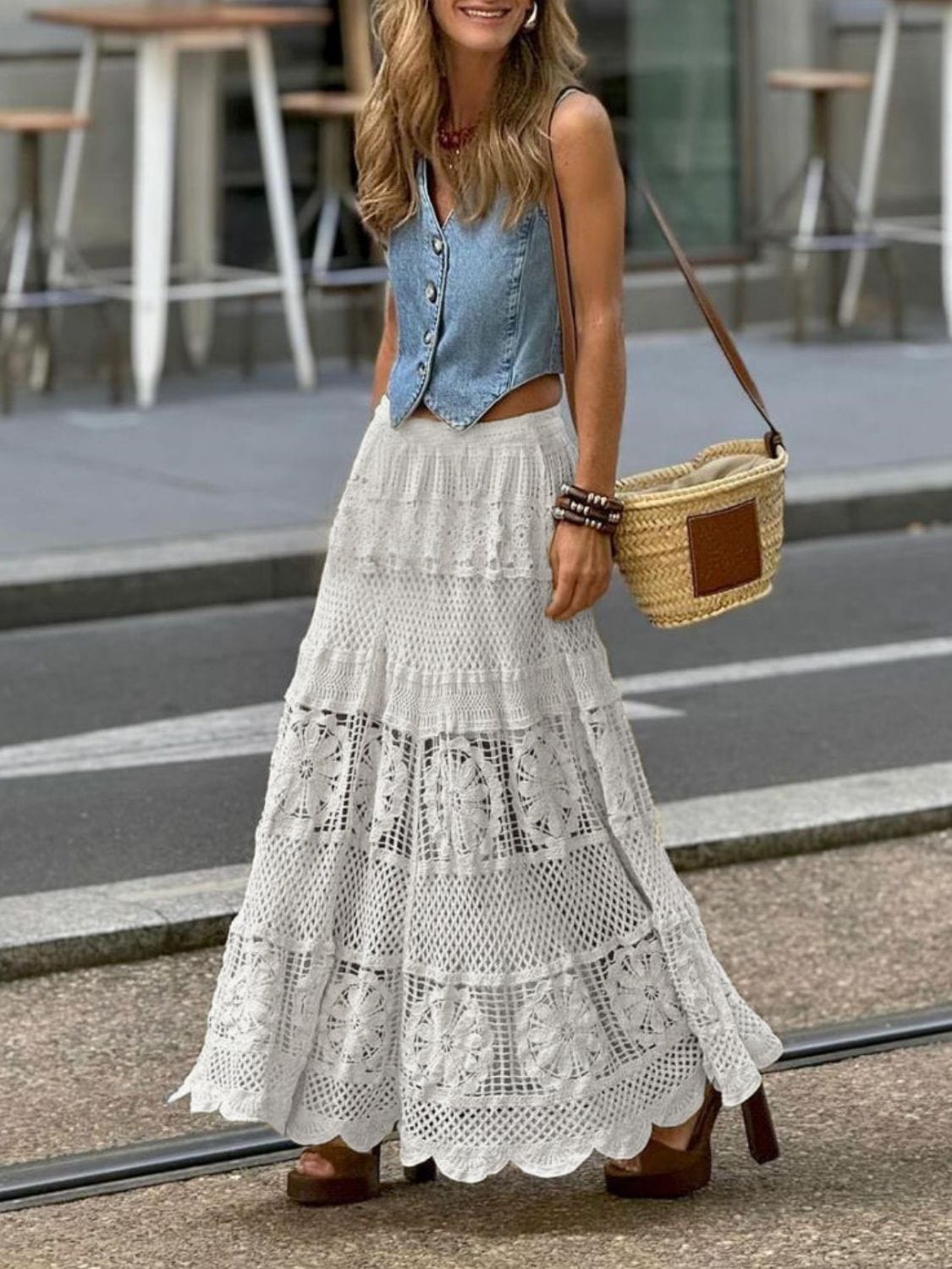 Openwork Crochet Maxi Skirt Boho Chic & Elegant