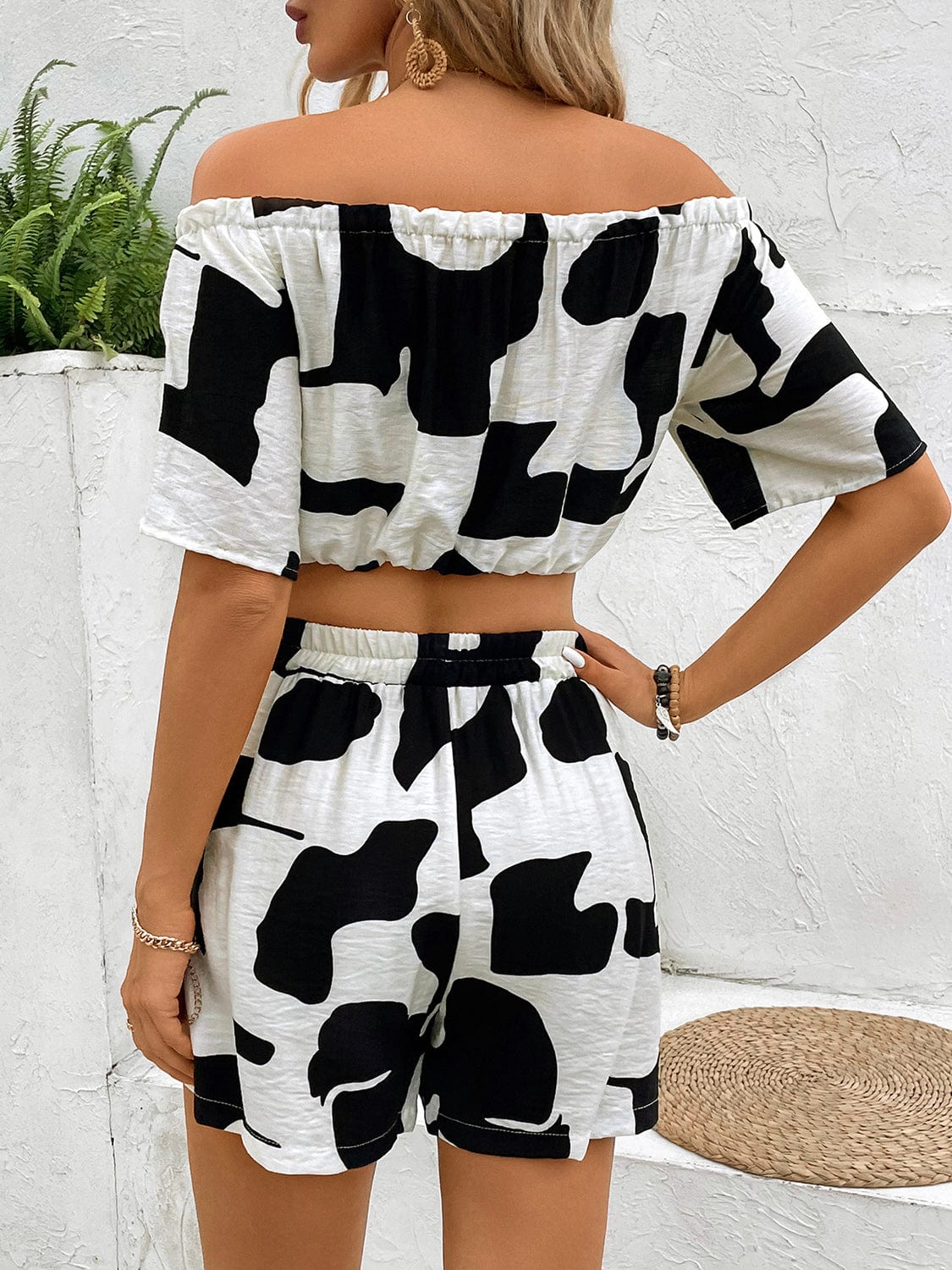 Perfect Drawstring Off-Shoulder Top and Shorts Set