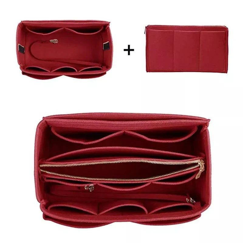 Premium Felt Purse Organizer with Zipper & Detachable Wallet Pocket
