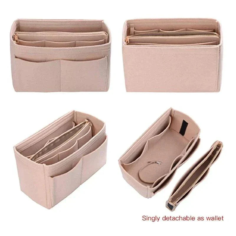 Premium Felt Purse Organizer with Zipper & Detachable Wallet Pocket