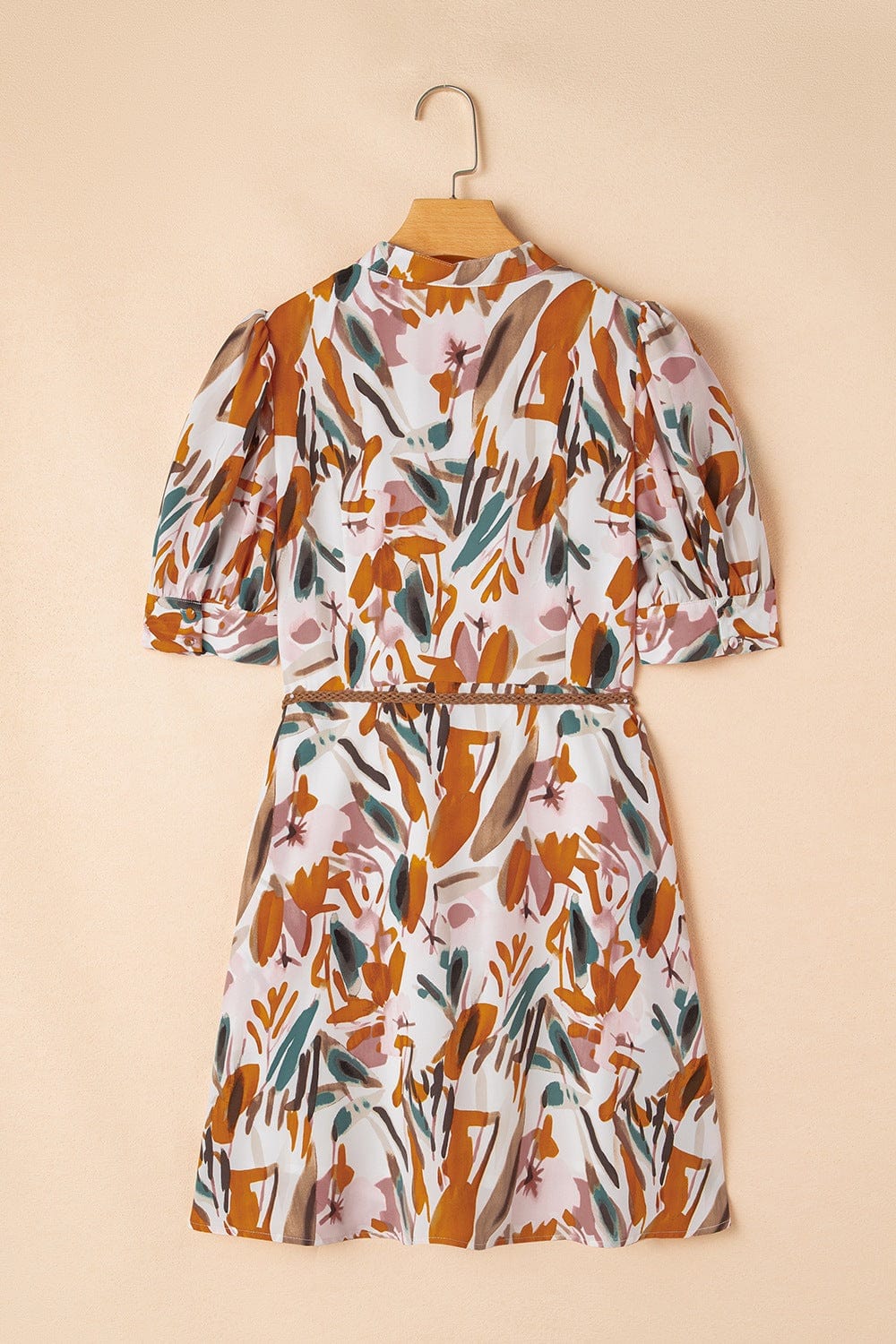 Printed Notched Short Sleeve Mini Dress