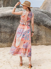Romantic Floral Print Two-Piece Set V-Neck Blouse & Midi Skirt