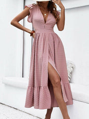 Ruffled Swiss Dot Plunge Dress - Perfect for a Night Out